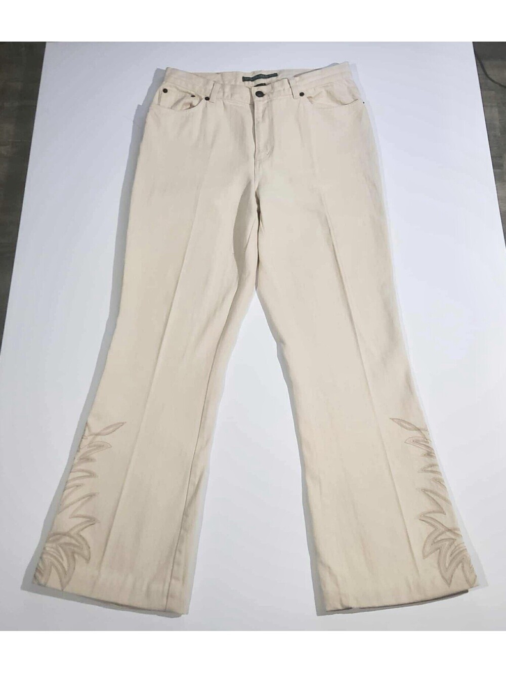 Vtg Lauren Ralph Lauren LRL Pants Women 8 Cream Equestrian Horses Graphic Print